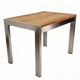 ALEOS. Edelstahl Teak Beistelltisch 50 x 35 x 38 cm Braun/Silber/Weiß