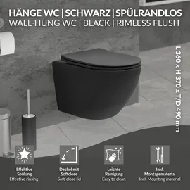 luxebath Hänge-WC kurz mit WC-Sitz Schwarz matt