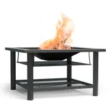 Blumfeldt Merano Avanzato 3-in-1-Feuerschale mit Grillfunktion als Tisch, nutzbar 87 x 87 cm Steingrau