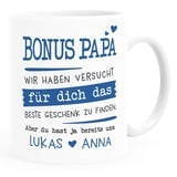 SpecialMe® Tasse personalisiertes Geschenk Spruch Papa/Mama/Oma/Opa Wir habe versucht für dich das beste Geschenk zu finden... anpassbare Namen Bonuspapa - 2+ Namen weiß Keramik-Tasse