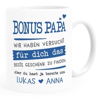 SpecialMe® Tasse personalisiertes Geschenk Spruch Papa/Mama/Oma/Opa Wir habe versucht für dich das beste Geschenk zu finden. anpassbare Namen Bonuspapa - 2+ Namen weiß Keramik-Tasse