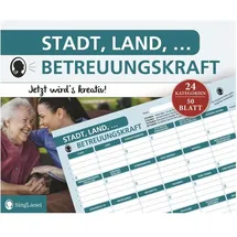 Singliesel Stadt, Land, Betreuungskraft – Spielblock im Stadt Land Fluss Stil für Betreuungskräfte | Lustige Fragen & knifflige Themen | Geschenk für Kollegen oder Team
