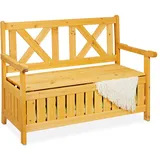 Relaxdays Gartenbank mit Stauraum, 2-Sitzer, hbt 85 x 115 x 60 cm, Tannenholz, Garten Truhenbank mit Rückenlehne, natur