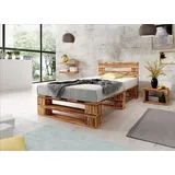 Lermowood Palettenbett M2 aus Holz 90 x 200 cm Geflammt mit Kopfteil Holzbett 30cm Stabiles Seniorenbett Kinderbett Jugendbett Gästebett erhöhtes Einzelbett Bettgestell Futonbett Komforthöhe Naturholz