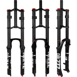 splumzer Fahrrad Federgabel 26/27.5/29" für Mountainbike DH Air Double Shoulder Downhill Abseilen Stoßdämpfer Straight Tube Ultralight Fahrrad Stoßdämpfer Zugstufeneinstellung (Schwarz, 27.5 Zoll)