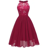 NCQiFei Damen Kleid Sommer Elegant Kleider Spitzenkleid Knielang Festlich Hochzeit Partykleid Rockabilly Retro Cocktailkleid Sommerkleid Ärmellos Großes Pendel Lose Langes Dress (Wein, M)