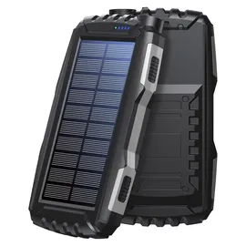 Denver PSO-20010 MK2 Solar Powerbank 20000 mAh Anthrazit Taschenlampe, Statusanzeige