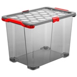 Rotho Evo Total Protection Aufbewahrungsbox 65l mit Deckel und Rädern, Kunststoff, (PP) BPA-frei, anthrazit/rot, 65l (59,0 x x H: 59 x 39,5 x 41,2 cm, Fassungsvermögen: 65 l, Deckelfarbe: Transparent)