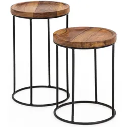 KADIMA DESIGN Massivholz Beistelltische, Industrieller Stil, Sheesham Holz und Metall, 2er Set.