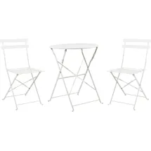 Beliani Balkonset Weiß Stahl 3-teilig Runder Tisch mit 2 Stühlen Zusammenklappbar Modern Französicher Stil Terrasse Garten Outdoor Ausstattung