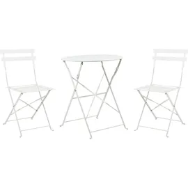 Beliani Balkonset Weiß Stahl 3-teilig Runder Tisch mit 2 Stühlen Zusammenklappbar Modern Französicher Stil Terrasse Garten Outdoor Ausstattung