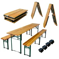 CHEFGASTRO Bierzeltgarnitur mittig klappbar 220 cm breit 3-teilig 1x Tisch 2X Bierbank, lackiertes Holz inkl. 16x Bodenschoner aus Kunststoff Biertischgarnitur Festzeltgarnitur Gartenmöbel-Set