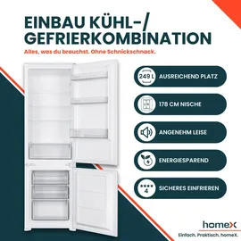 Homex CFB2491E Einbau-Kühlgefrierkombination (249 l, 1780 mm hoch, Weiß)