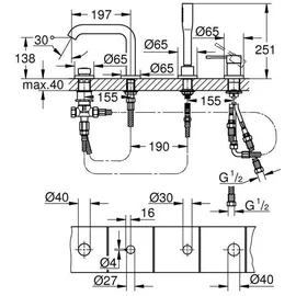 Grohe Essence chr, f 4-Loch-Einhebel-Wannenkombination