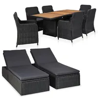 vidaXL 9-tlg Garten-Essgruppe Poly Rattan Schwarz