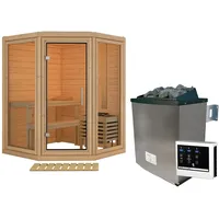 Karibu Sauna Yuma - Massivholzsauna mit Eckeinstieg 38 mm