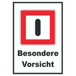 Gebot besondere Vorsicht walten zu lassen Schild mit Text A3 (297x420mm)