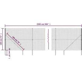 vidaXL Maschendrahtzaun mit Bodenhülsen 1,8 x 25 m Grün