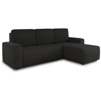 Sofnet Ecksofa Roma L mit Schlaffunktion und Bettkasten - Cord Stoff - L-Form Couch, Polstersofa, Schlafsofa, Sofagarnitur (Schwarz (Poso 135))