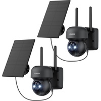 FOAOOD 2K Überwachungskamera Aussen Akku, 360°PTZ Kamera Überwachung Aussen Solar, Außenkamera mit Nachtsicht Farb, PIR-Personenerkennung, 2-Wege-Audio, IP66 Wasserdicht