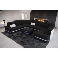 Sofa Dreams Wohnlandschaft Stoff Polstersofa Couch Positano U Form Stoffsofa, mit LED, Stauraum, Designersofa schwarz