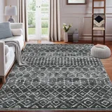 LuxFocus Maschinenwaschbar Teppich Boho Teppich rutschfest Kurzflor Innen-Teppich für Schlafzimmer Wohnzimmer Marokkanischer Teppich Faltbare Bodenmatte Schwarz 120x170 cm