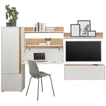 furn.design Wohnwand Center in weiß und Wotan Eiche Wohnkombination 250 cm - Weiß
