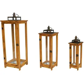 INDA-EXCLUSIV Laterne Glas/Holz/Metall 3 Stk XXL Design Edelstahldach