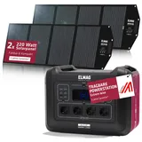 ELMAG Solargenerator-Set Energy 2400 + SOLAR 220 Duo 2232Wh tragbare Powerstation mit 2 faltbaren 220Wp Solarpanelen Stromspeicher mit 230V AC/DC/USB Ausgabe Für Camping, Outdoor & Notstrom