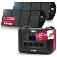 ELMAG Solargenerator-Set ENERGY 2400 + SOLAR 220 DUO – 2232Wh tragbare Powerstation mit 2 faltbaren 220Wp Solarpanelen – Stromspeicher mit 230V AC/DC/USB Ausgabe – Für Camping, Outdoor & Notstrom