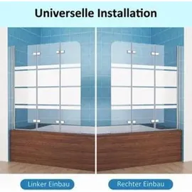 MIQU Duschwand für Badewanne cm 3-teilig Faltbar Duschtrennwand Glas Duschabtrennung mit Weiße Streifenmuster & Milchglas, Dusche