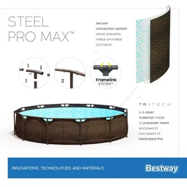 BESTWAY Steel Pro Max Frame Pool Set 366 x 100 cm rattanoptik inkl. Filterpumpe + Poolleiter