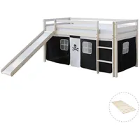 Homestyle4u Hochbett Pirat 90 x 200 cm Kiefer massiv weiß schwarz