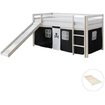 Homestyle4u Hochbett Pirat 90 x 200 cm Kiefer massiv weiß schwarz