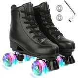ERNAN Damen Klassische Retro Rollschuhe,Disco Roller,Classic Roller | Rollschuhe für Kinder und Erwachsene, komfortabl LED Rollerskates für Jugendliche und Anfänger.Mädchen. (Black, 42)