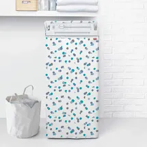 Rayen | Wasserdichte Waschmaschinenabdeckung aus Kunststoff |Mittlere Reichweite | Toplader-Reißverschlusstrockner | Weiß-Blau | Maße: 84x45x65 cm