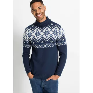 bonprix Norweger-Rollkragenpullover mit Baumwolle, blau, mit Baumwolle