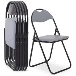 Klappstuhl 6er-Set, klappbarer Gästestuhl, gepolstert, leicht und bequem, Belastbarkeit 100 kg, Grau/Schwarz, Raburg Paul
