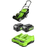 Bundle of Greenworks G24X2LM41 Kabelloser Akku Rasenmäher für Flächen bis zu 440 m2, 41 cm Schnittbreite + Greenworks 24V Akkus & Doppellader Ladegerät G24B4 & G24X2C