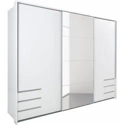 Schwebetürenschrank WIMEX "Seattle", weiß (weiß, spiegel), B:270cm H:208cm T:64cm, Schränke, mit Schubladen und Spiegel