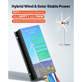 Vevor 800W 12V Horizontale Windkraftanlage Windgenerator mit MPPT & PWM, 5 Rotorblätter, 3-Phasen-Wechselstrom, IP67 & Überladeschutz, Wind- & Solar-Hybridregler, Windturbine für Wohnhaus RV Marine