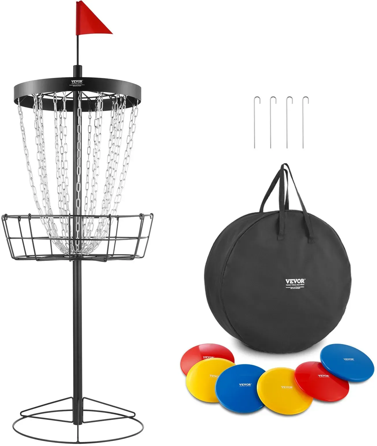 VEVOR Discgolf-Korb, Tragbares Disc Golf Scheiben Set, mit 24 Ketten, Übungsständer aus Stahl für Discgolf-Körbe, Profi-Golfkorb-Set Outdoor & Indoor Satz inkl. 6 Stück Wurfscheibe, Schwarz