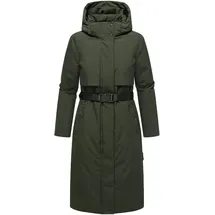 Navahoo Damen Wintermantel warmer, wasserabweisender Parka mit (abnehmbarer) Kapuze und Taillengürtel Waldbummler 14 Dark Olive Gr. 3XL - 3XL