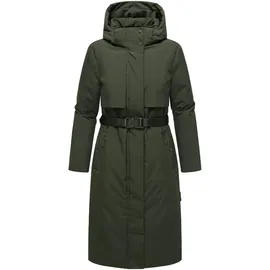 Navahoo Damen Wintermantel warmer, wasserabweisender Parka mit (abnehmbarer) Kapuze und Taillengürtel Waldbummler 14 Dark Olive Gr. 3XL - 3XL
