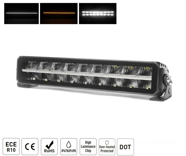 42,8 cm / 17 Zoll 12V–24V LED-Bar / LED-Leiste Piano-Design LED-Scheinwerfer Super leistungsstark Weißes und oranges Licht Größe