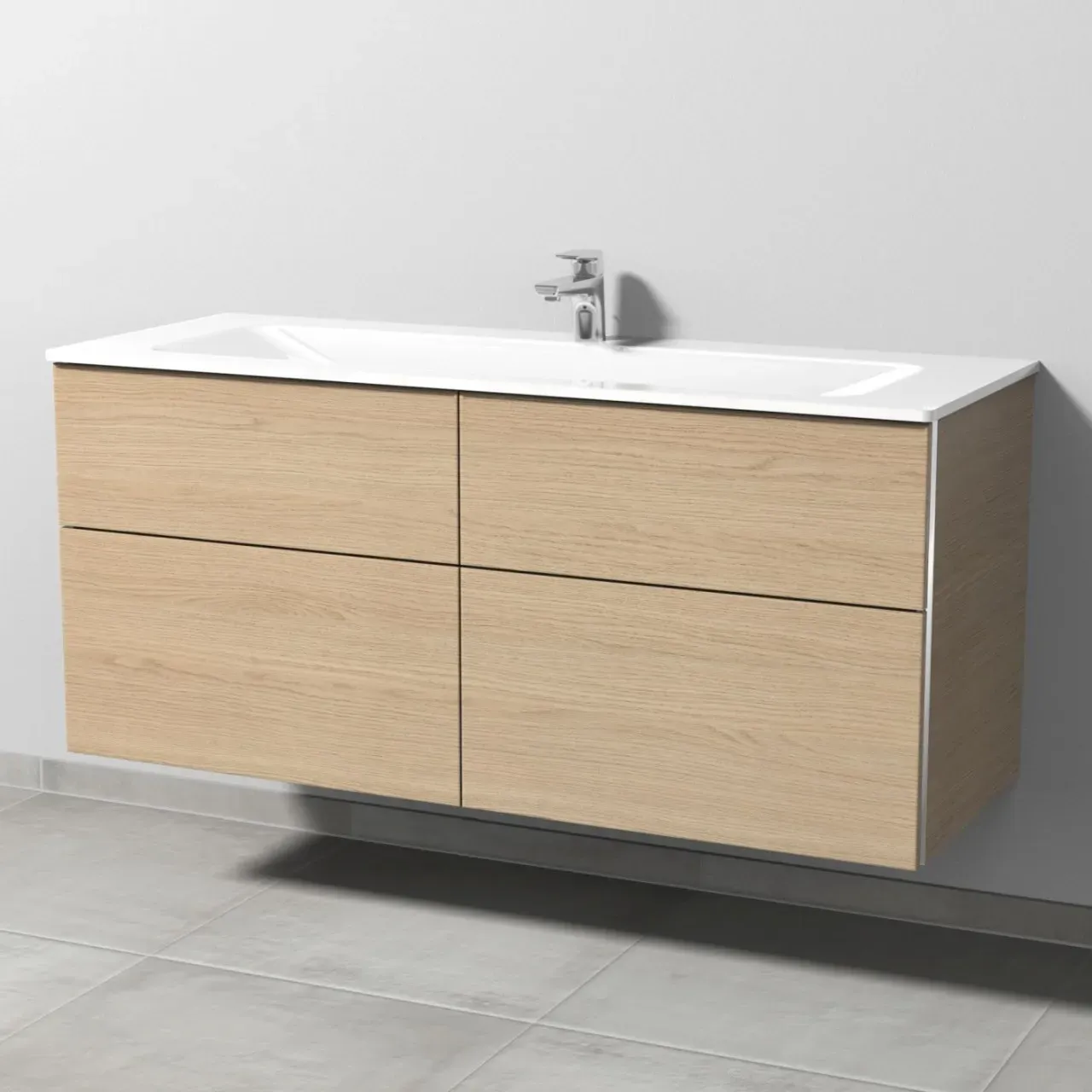 Sanipa 3way Glas-Set Glas-Waschtisch und Unterbau mit 4 Auszügen, Eiche-Nordic BR20748