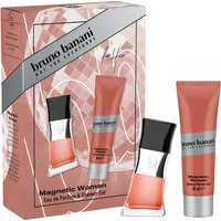 bruno banani Magnetic Woman Geschenkset mit Eau de Parfum und Duschgel, fesselnder Amber-Gourmand-Duft für Frauen, 30 ml und 50 ml