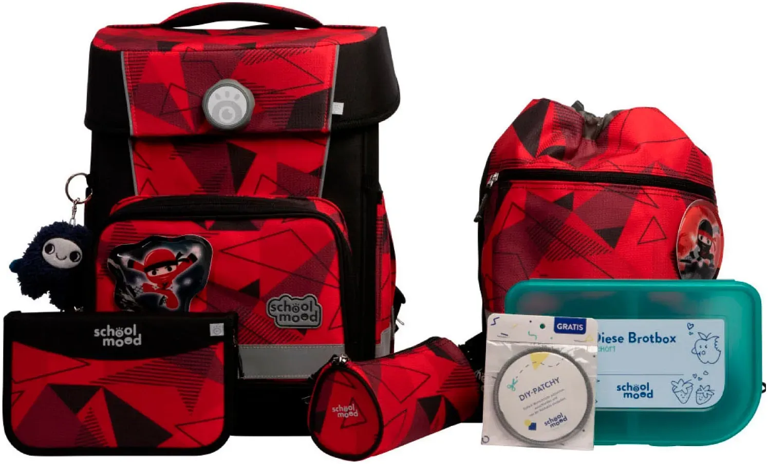 Schulranzen SCHOOL-MOOD "Champion Pro", Kinder, Gr. B/H/T: 30cm x 40cm x 23cm, kai (ninja) mit moodie maxi mut, Polyester, Rucksäcke