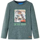 vidaXL Kinder-Langarmshirt mit Dinosaurier Pullover Sweatshirt Dunkelgrün Melange 128 - 128