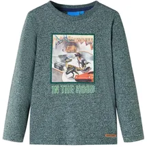 vidaXL Kinder-Langarmshirt mit Dinosaurier Pullover Sweatshirt Dunkelgrün Melange 128 - 128